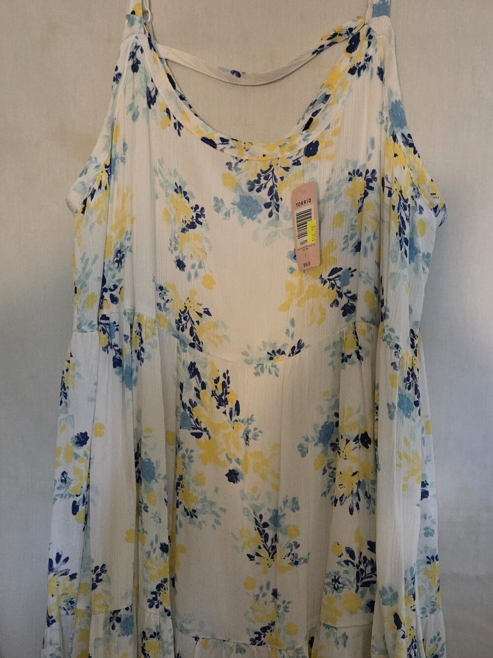 torrid White Floral Cold-Shoulder Maxi Sun Dress with Yellow & Blue Blooms